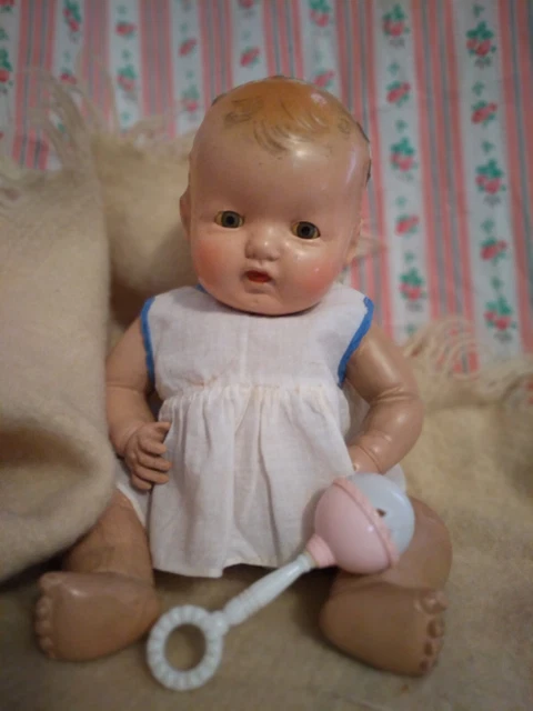 1920s-1930s Rubber & Composition Baby Doll Bent Leg 14 in Dy-dee-like