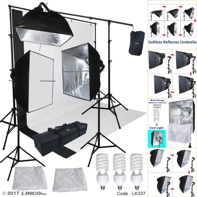 Black/White Backdrop Support Stand Photography Studio Video Softbox Lighting Kit