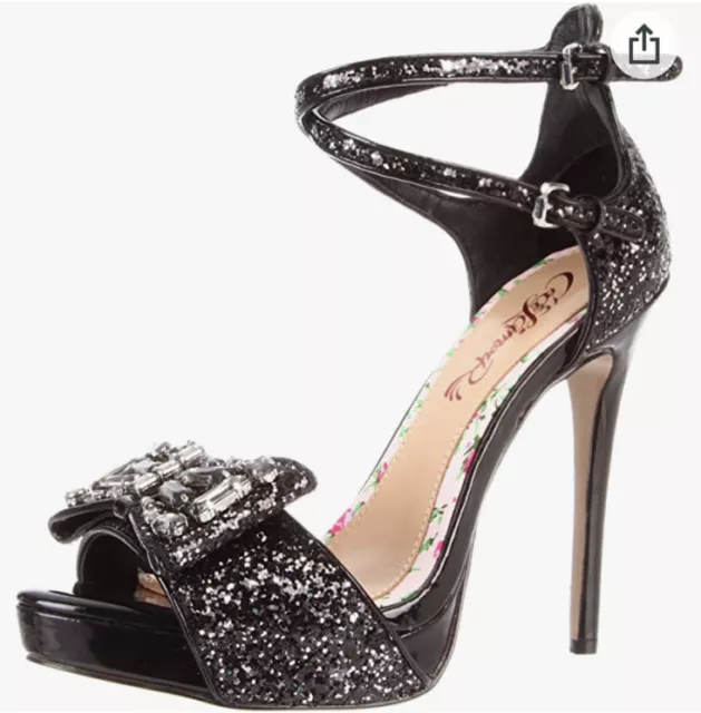 NWT Cece L'amour KLOEY Sparkle Glitter Platform Heels Black Big Bow Jewels 6.5