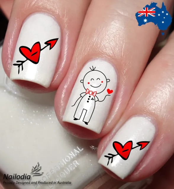 Doodle love & heart Nail Art Decal Sticker Water Transfer Slider - Valentines