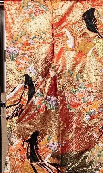 Japanese Kimono Uchikake Luxurious Wedding Embroidery Pure Silk Red Black K267 5