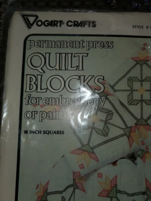 VTG Vogart Stamped Quilt Blocks #8542A Cross Stitch - 6 Blocks 18 X 18 Sealed  2