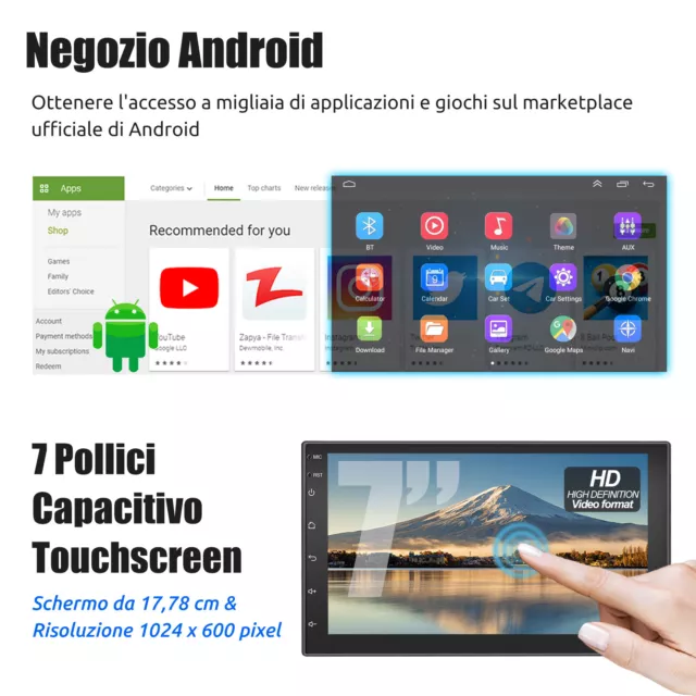 Autoradio 7 Pollici 2 DIN GPS Android 13 Carplay Bluetooth WIFI RDS EQ USB + Cam 3