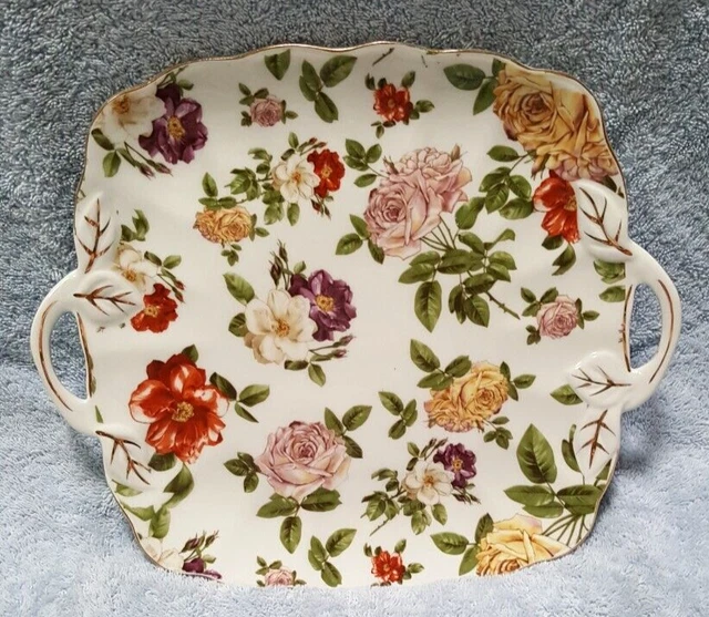 Royal Danube English Rose Square Handled Cake Plate 10,5" x 9"