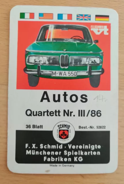 Altes Quartett Nr. III / 86 AUTOS F. X. Schmid Oldtimer alt 52622 Vintage PKW