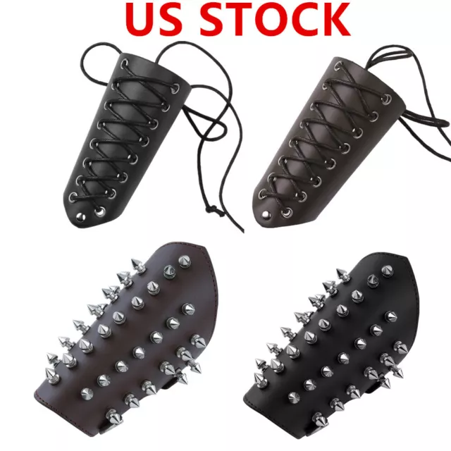 Unisex Men Faux Leather Gauntlet Wristband Wide Bracer Protective Arm Armor Cuff