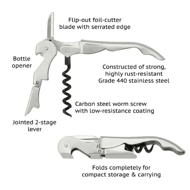 (12) Pro Waiter's "Wine Key" Corkscrew-Opener Double Hinged* Stainless Steel!