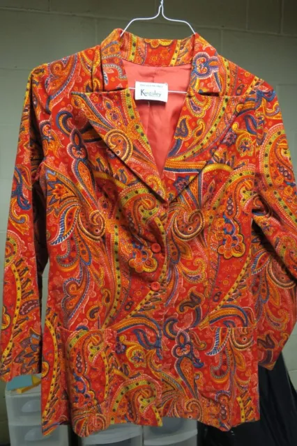 60s 70s Vintage Boho Red Paisley Blazer Costume Medium 8