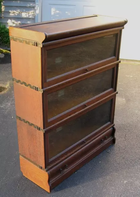 Antique HALE Quartersawn Tiger OAK Barrister Stacking  Bookcase w/ Drawer Base