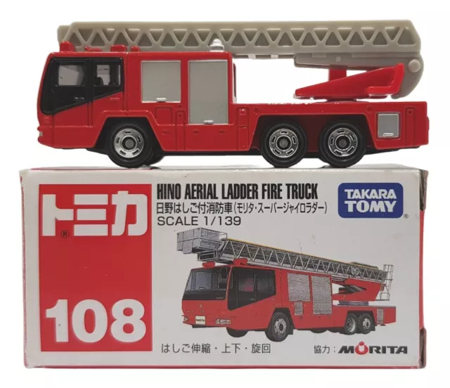 1:139 Scale Tomy 108 HINO Morita Aerial Ladder Fire Truck - MIB
