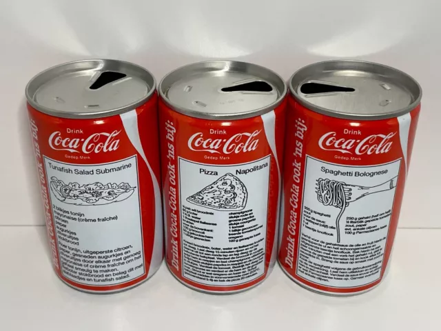 COCA COLA COKE CANS; COMPLETE 1st RECIPE 3 CAN SET HOLLAND 1980's (TDV)