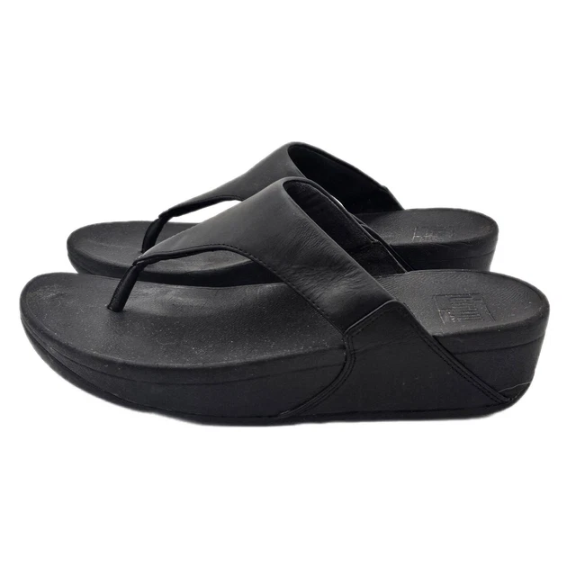 Fitflop Lulu Women's Black Leather Toe-Post Casual Slip On Sandals Size 7