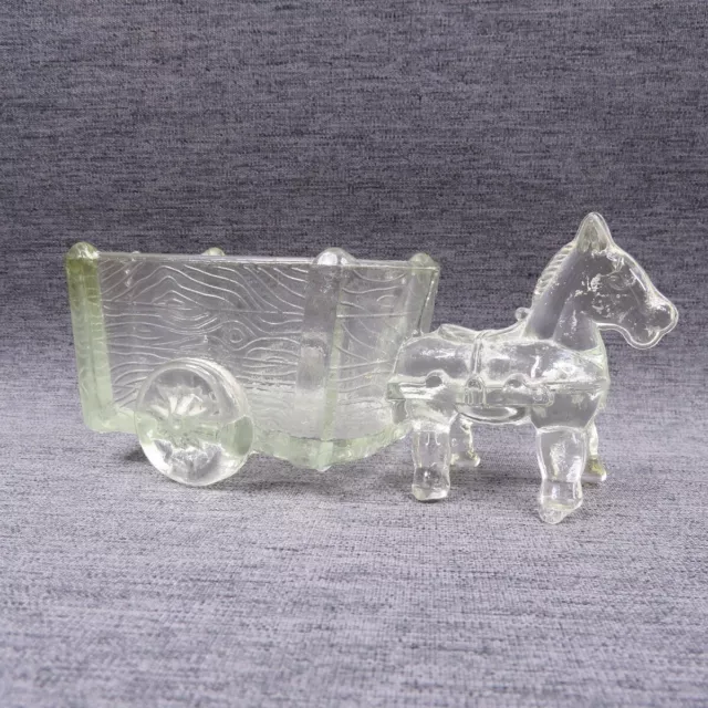 Glass Figurine Horse Or Donkey Pulling Cart 15cm Long