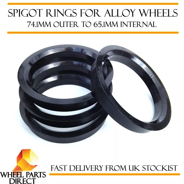 Spigot Rings (4) 74.1mm to 65.1mm Spacers Hub for VW Transporter T5 03-15