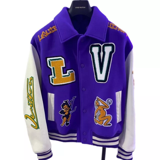 L-V Multi Patch Purpel Varsity Jacket