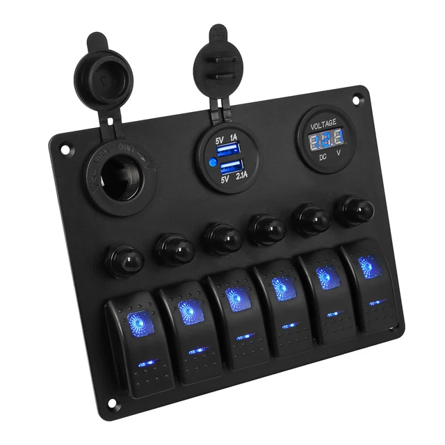 6 GANG RED Rocker Switch Panel Circuit Breaker Boat Marine RV Truck ...