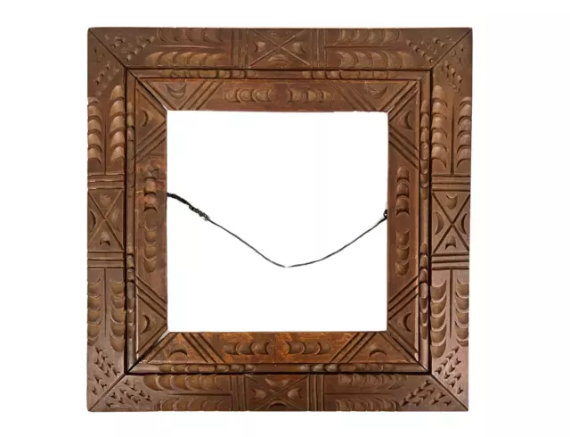 VTG Native American Mexican Hand Carved Solid Wood Picture Painting Frame 8x8''