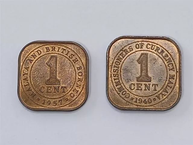 Malaya 1940 & 1957 1 Cent Münzen - Unzirkulierter Glänzer