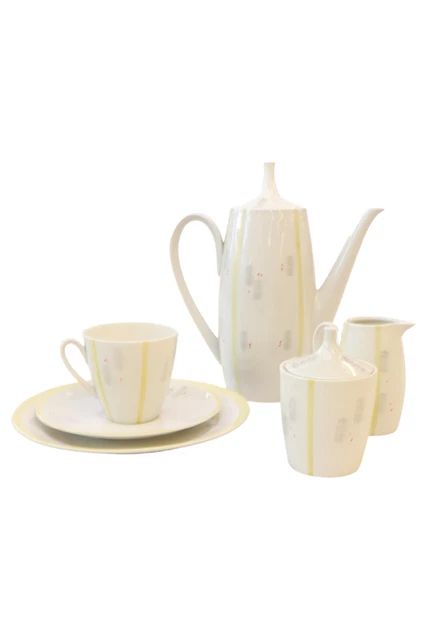 Servicio de café ILMENAU blanco porcelana decoración de rayas amarillas