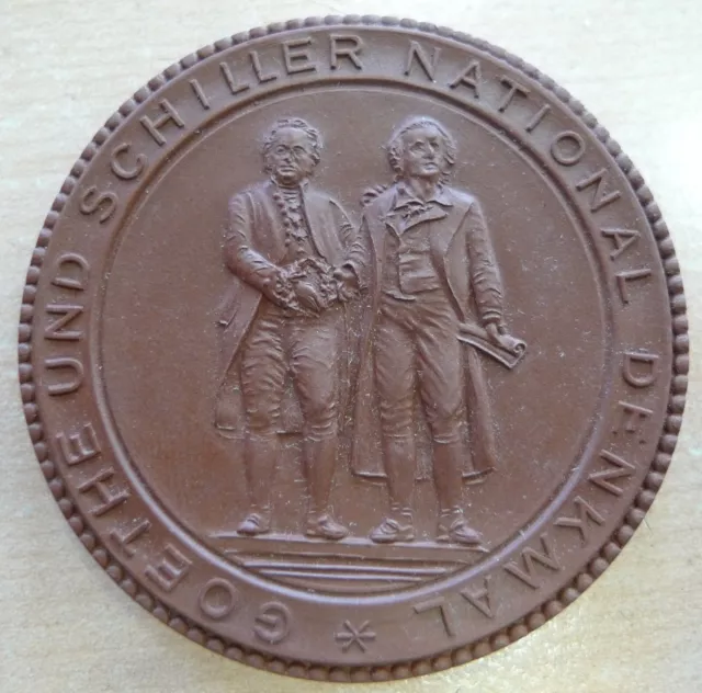 DDR Medaille Böttger Steinzeug Goethe und Schiller Nationaldenkmal Theater