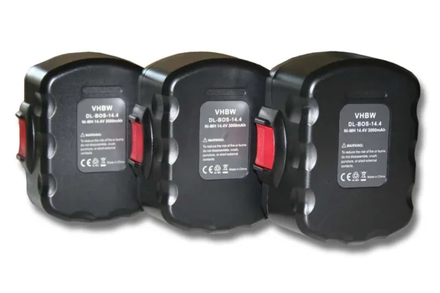 3x BATTERY 3000mAh 14.4V black / red for Bosch 1661K, 22614, 23614, 32614