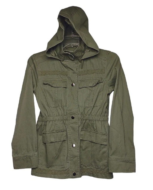 C&C CALIFORNIA Army Green Cotton Snap Zip Hoodie Jacket Girls 12 New NWT