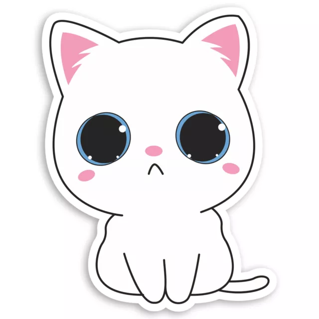 2 x 10cm Cute White Cat Vinyl Stickers - Kitten Lucky Fun Laptop Sticker #34205