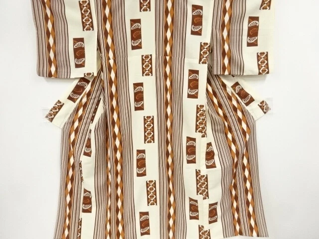 36957# Japanese Kimono / Antique Hitoe Kimono / Stripes & Tanzaku Pattern