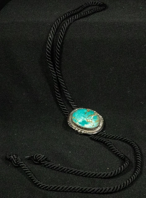 Beautiful Navajo Handmade Sterling Silver & Turquoise Stone Bolo Tie
