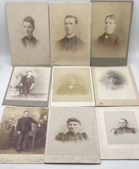 Antique Cabinet Card Lot - 9 Photos Philadelphia Based Antique Vintage Photos R