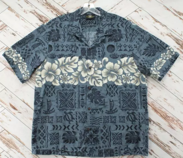 Camisa de colección Royal Creations para hombre XXL azul floral hawaiana Luau