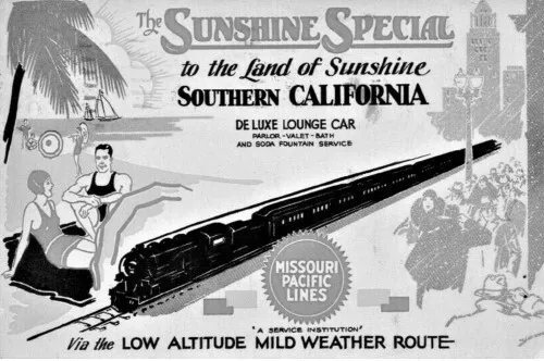 Missouri Pacific Lines Railroad Sunshine Special Train Car Reprint Postcard