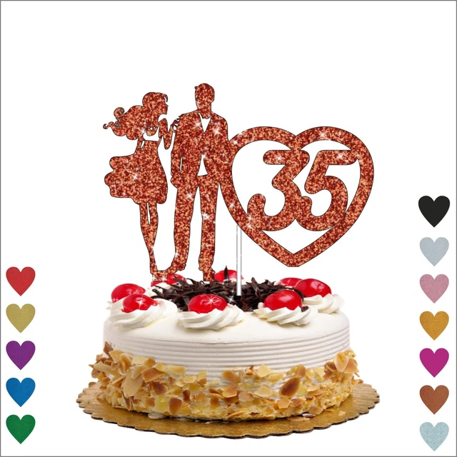 Personalised Happy Wedding Anniversary Glitter Cake Topper 10th 25th 30th 35th
