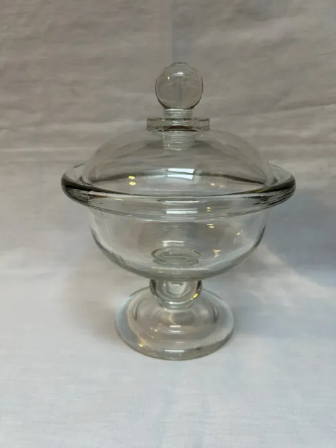 Vintage Clear Heavy Glass Footed Candy Dish With Lid 8” Tall