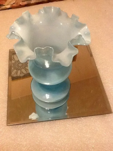 Fenton  6” Blue Overlay Urn Vase, No. 1553 BV