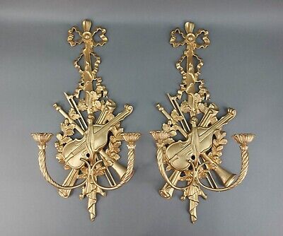 Vintage Cast Gold French Louis XVI Neoclassical Empire Style Candle Wall Sconces