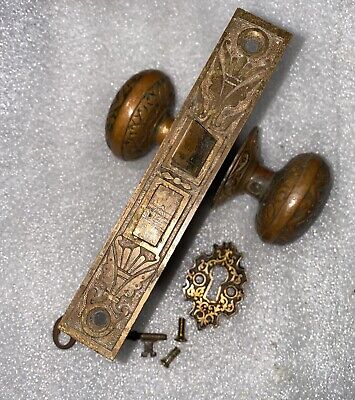 Antique Russel & Erwin Mortise Lock & Key Door Knobs Rosettes & Keyhole Covers 3