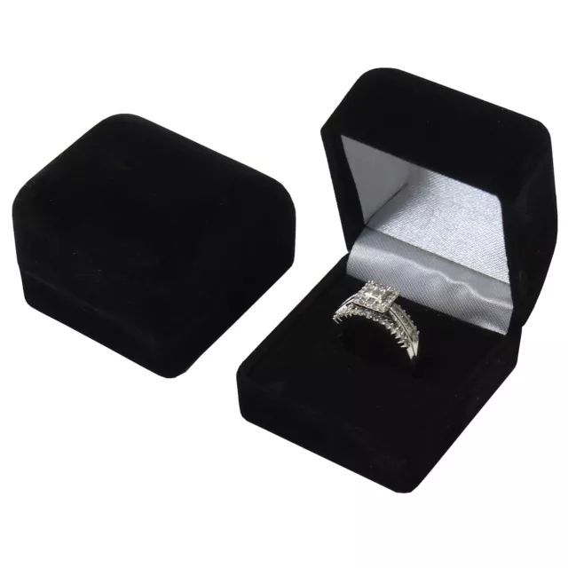 2 Black Velvet Flocked Ring Gift Boxes Jewelry Display