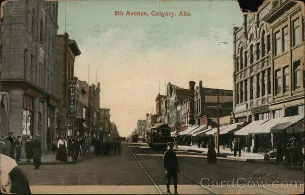 Canada 1911 Calgary,AB 8th Avenue Alberta Antique Postcard 1c stamp Vintage