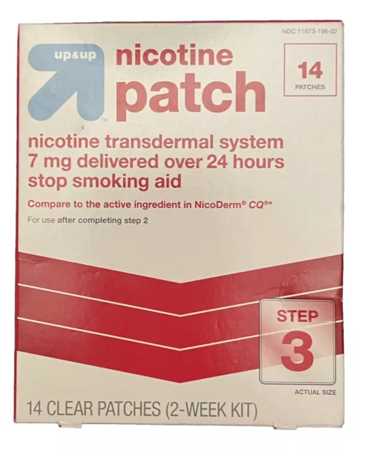 Ayuda para dejar de fumar nicotina 7 mg durante 24 horas parches transparentes paso 3 - 14 quilates - arriba y arriba