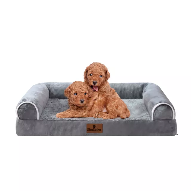 Gray Dog Bed Small Orthopedic Memory Foam Waterproof Pet Bolster Sofa with Cover