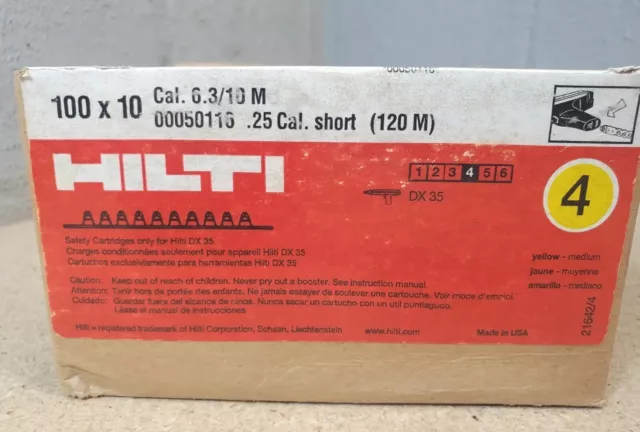 HILTI 6.3/10M powder cartridges .25 cal  yellow 50107 - 100 strips - 1000 shots