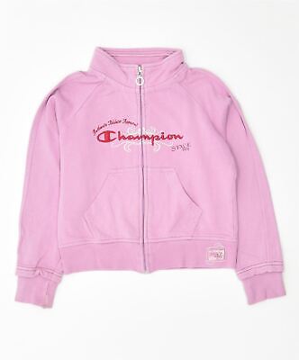 CHAMPION Girls Graphic Tracksuit Top Jacket 7-8 Years Small Pink Cotton KS01