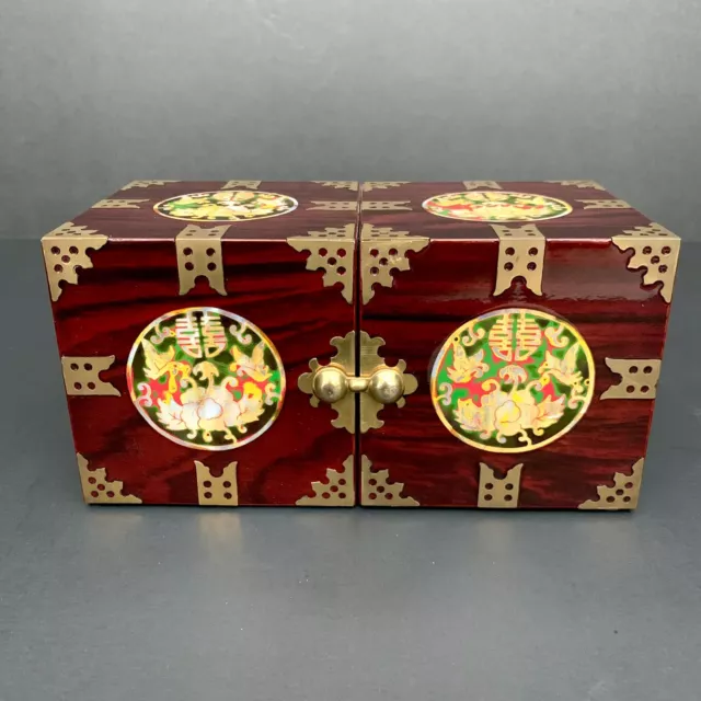 6 5/8" x 3 1/4" Asian Mother of Pearl Inlay Lacquer Wood Jewelry Box NEW IN BOX