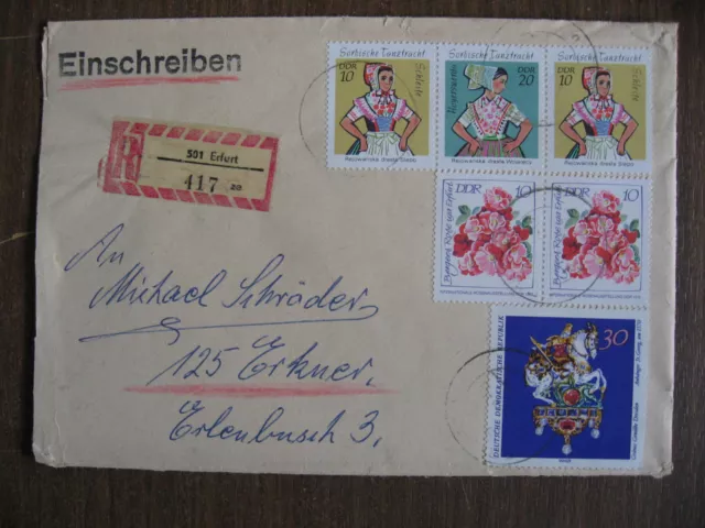 DDR: Einschreibe-Brief mit Zusammendruck Trachten, Rosen, Grünes Gewölbe Dresden
