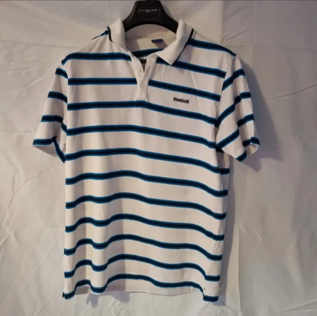 Reebok Golf Mens XL Size Mix Blue, Black & White Ribbed Stripe Polo Shirt
