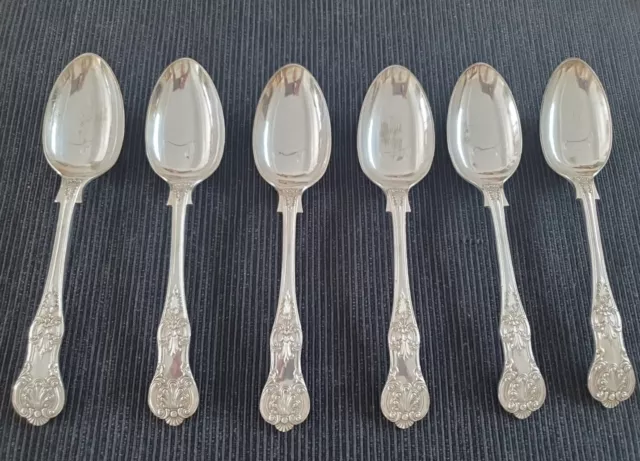 6 Vintage Silver Plated Queens Pattern Dessert Spoons. H.S.M. Mark