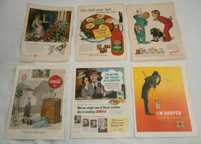 Lot 6 Color Ads Life Magazine 1950'S Camel, Zippo, Coca Cola, Whiskey