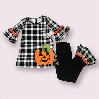 EMILY ROSE NWT Pumpkin Black Plaid Dress Shirt Leggings 2 Pc Set Size S(8)