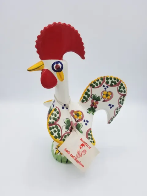 Ceramic Rooster Of Luck And Happiness Hand Made In Portugal Hearts + Flowers